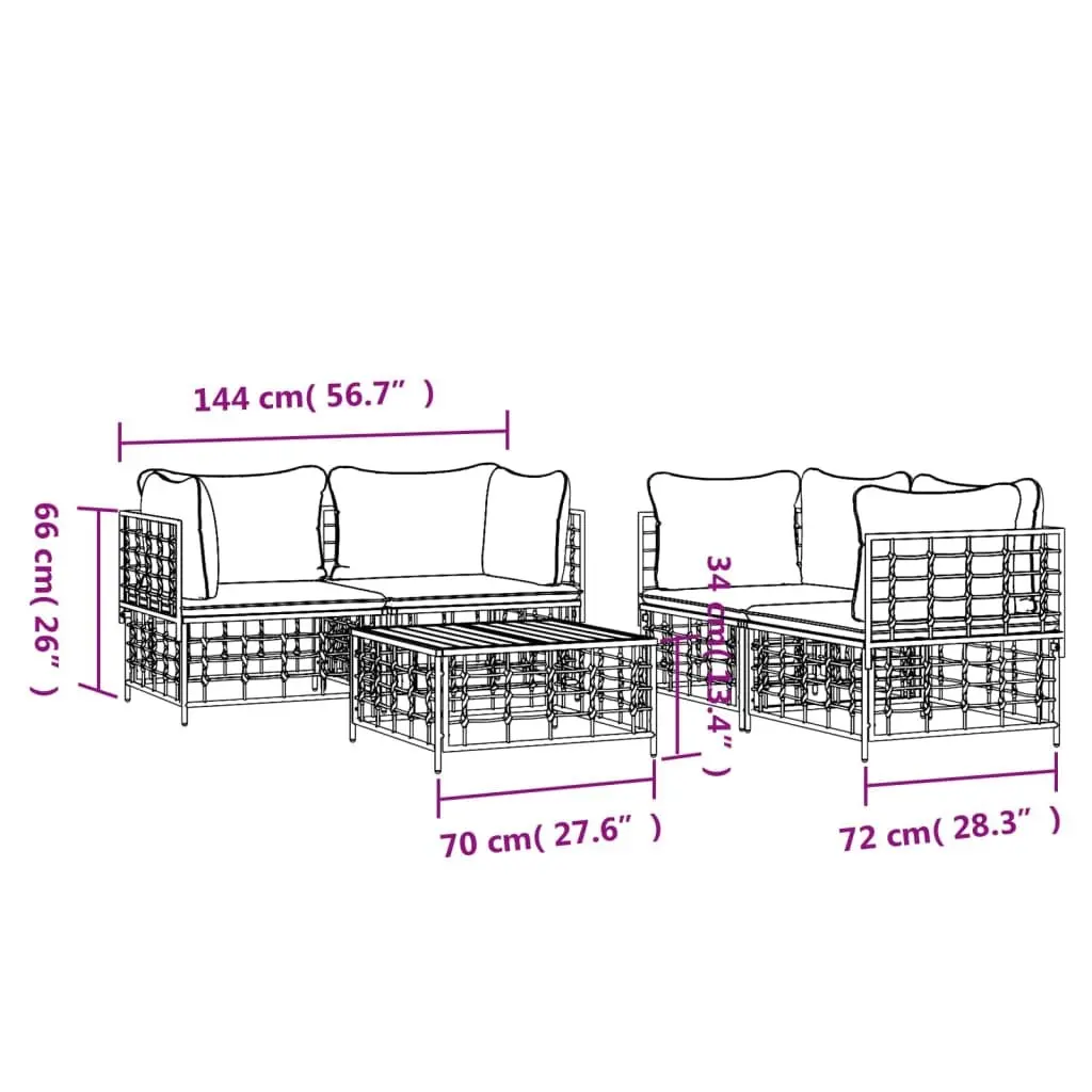 5 Piece Garden Lounge Set Poly Rattan Steel Anthracite