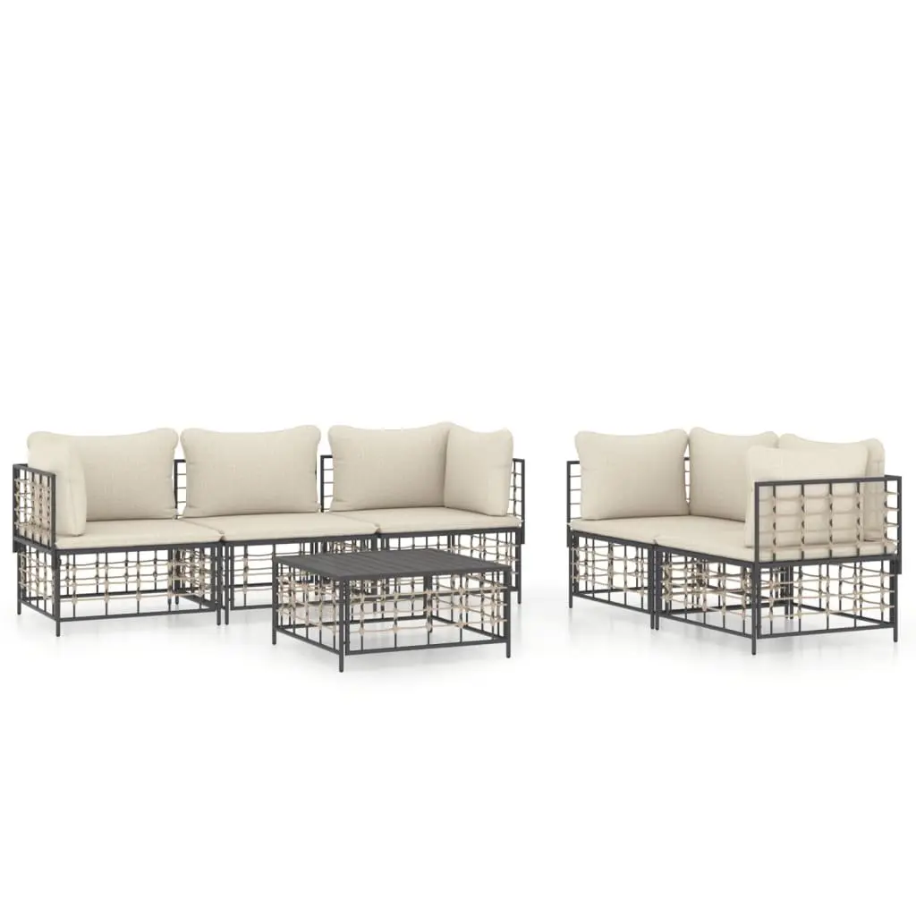 6 Piece Garden Lounge Set Poly Rattan Steel Frame Padded Cushions Anthracite