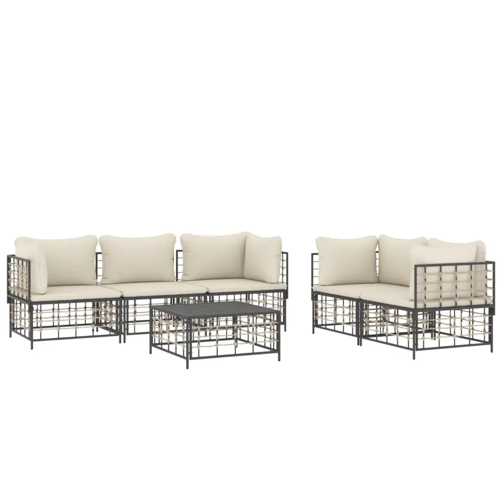 6 Piece Garden Lounge Set Poly Rattan Steel Frame Padded Cushions Anthracite