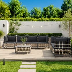 8-Piece Poly Rattan Sofa Set for Outdoor Lounging