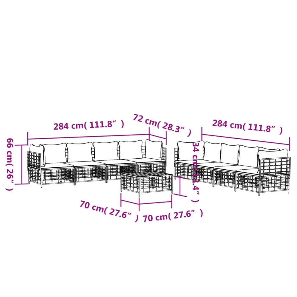 9 Piece Outdoor Lounge Set Poly Rattan Steel Frame Cushions Anthracite