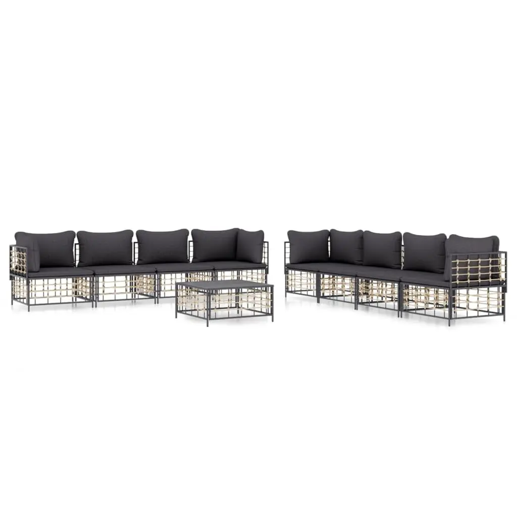 9 Piece Outdoor Lounge Set Poly Rattan Sofa Anthracite with Cushions