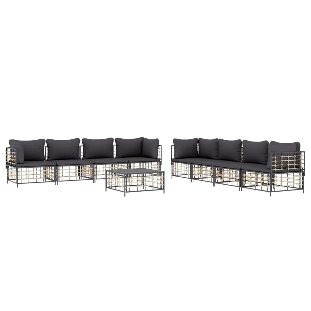 9 Piece Outdoor Lounge Set Poly Rattan Sofa Anthracite with Cushions