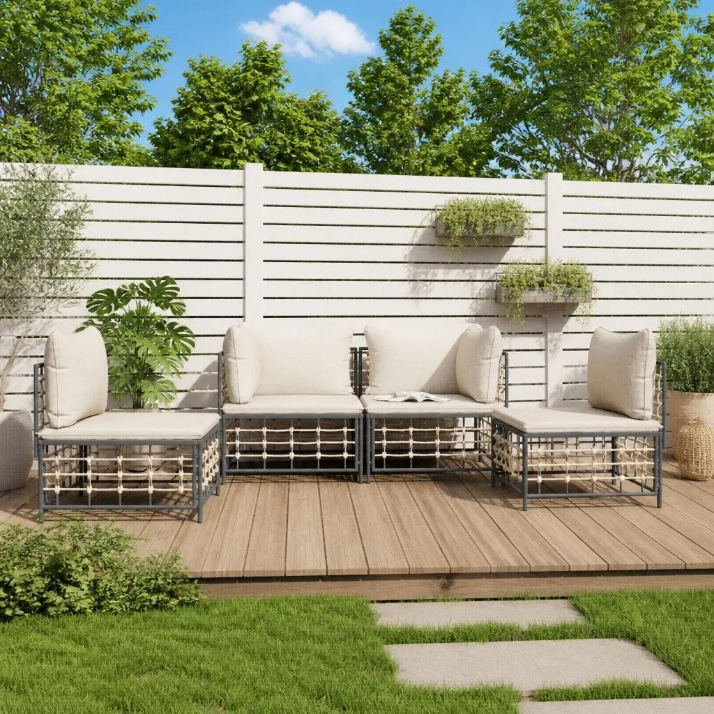 Outdoor Lounge Set Poly Rattan 4 Piece Modular Garden Furniture Anthracite