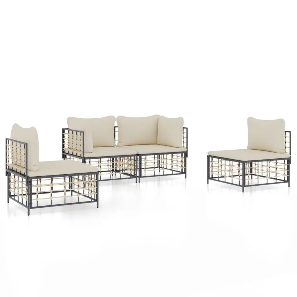 Outdoor Lounge Set Poly Rattan 4 Piece Modular Garden Furniture Anthracite