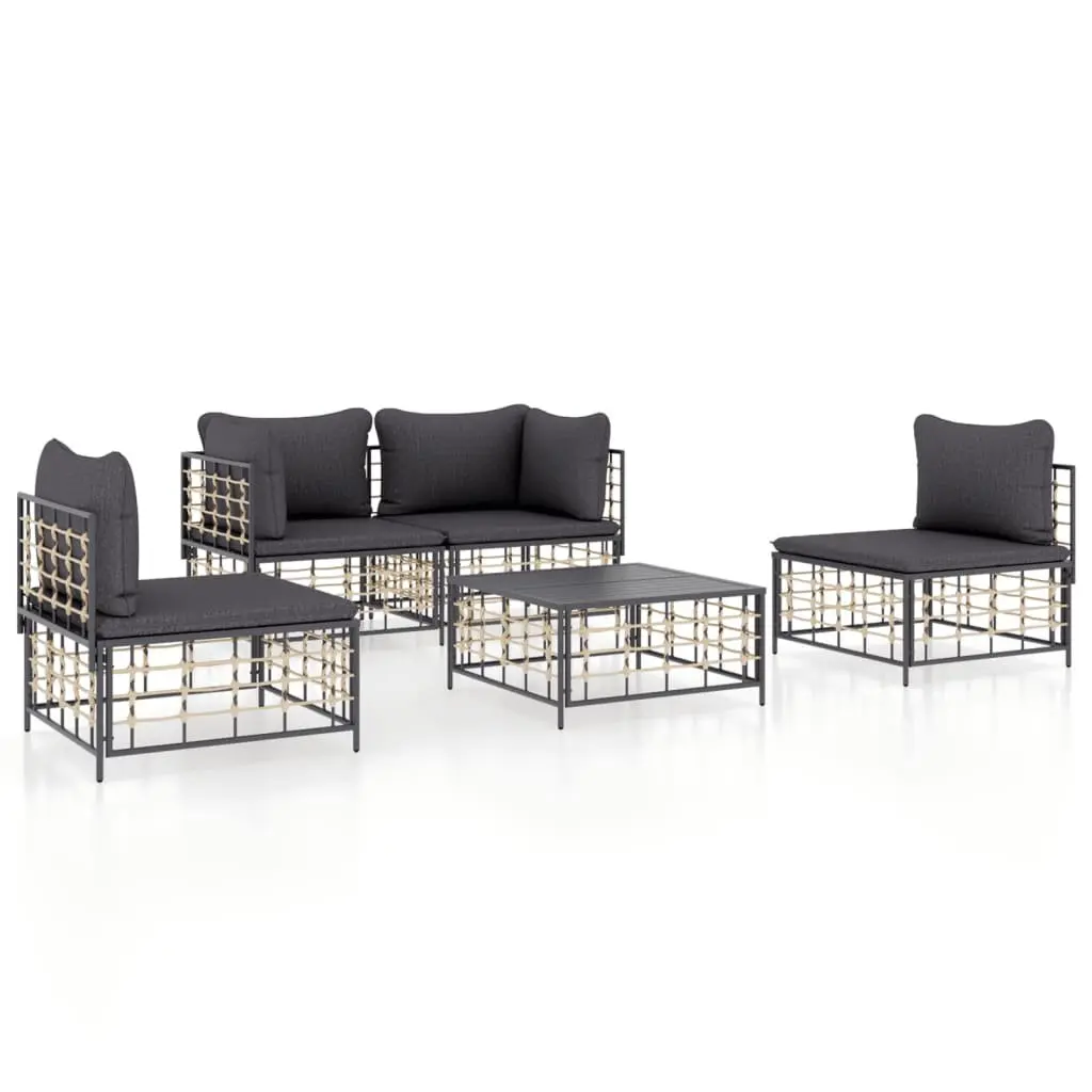 5-Piece Anthracite Patio Lounge Set with Padded Cushions