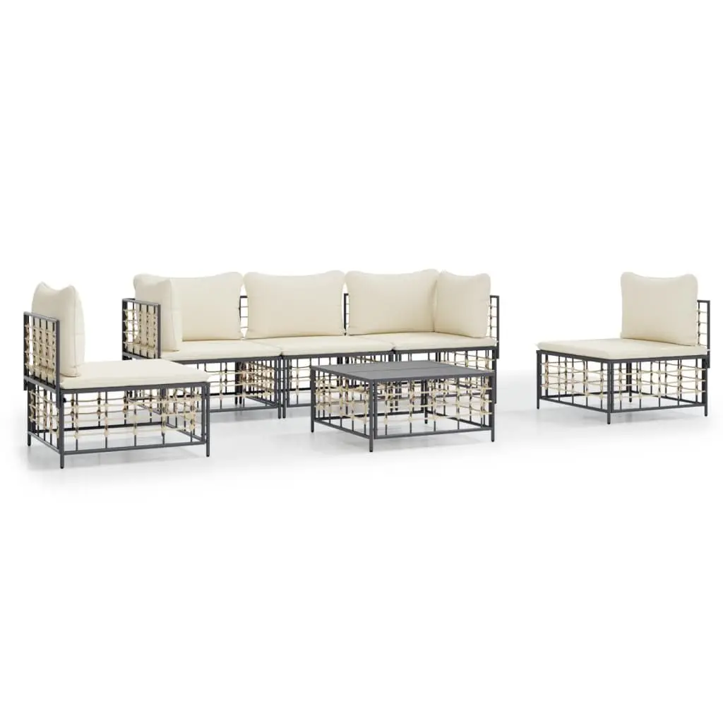 6 Piece Garden Lounge Set Outdoor Furniture Poly Rattan with Cushions Anthracite