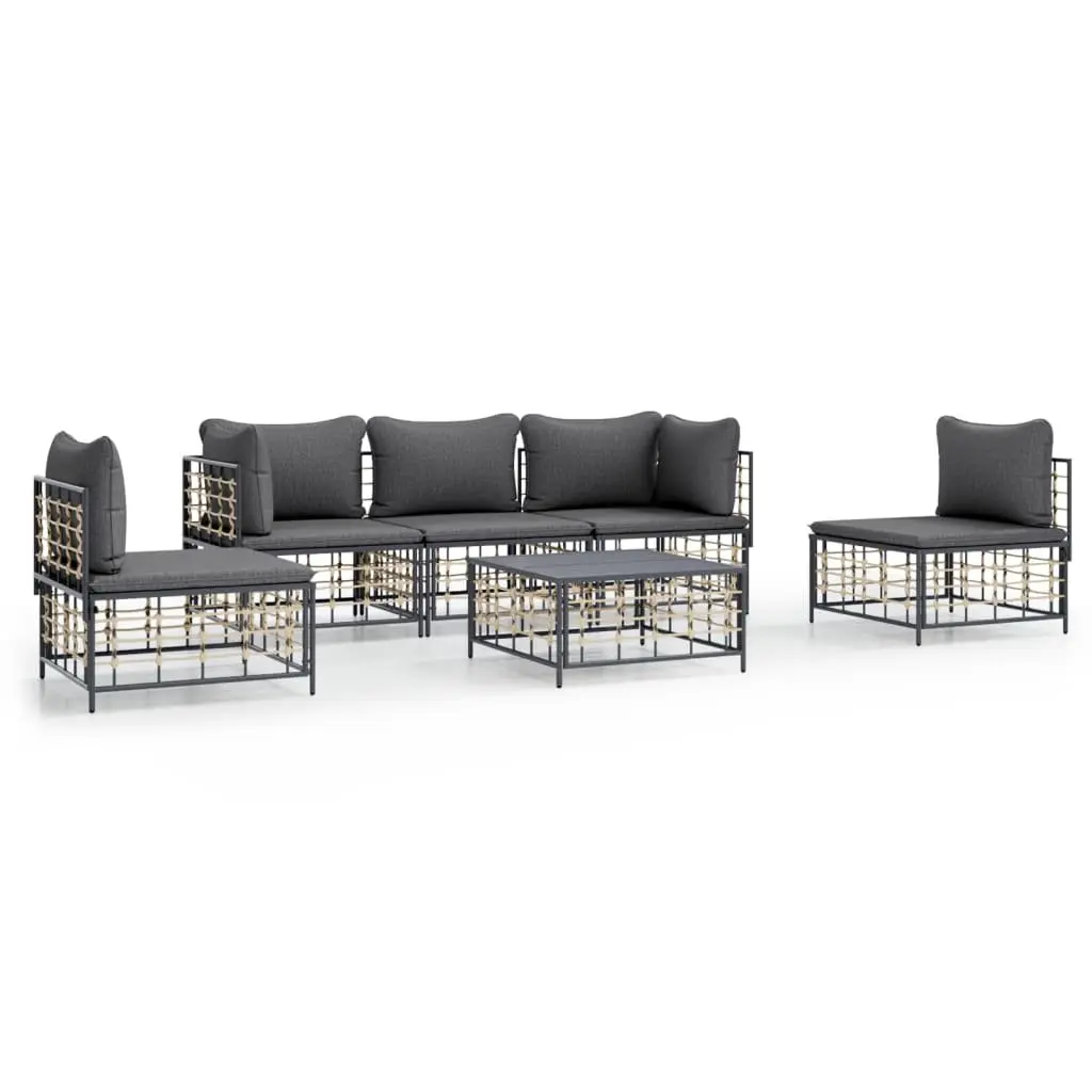 6 Piece Garden Lounge Set Anthracite Poly Rattan with Cushions Outdoor Seating