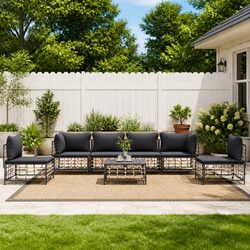 7-Piece Anthracite Outdoor Sofa Set with Cushions