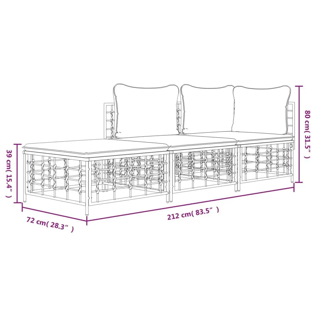 3-Piece Garden Lounge Set with Cushions