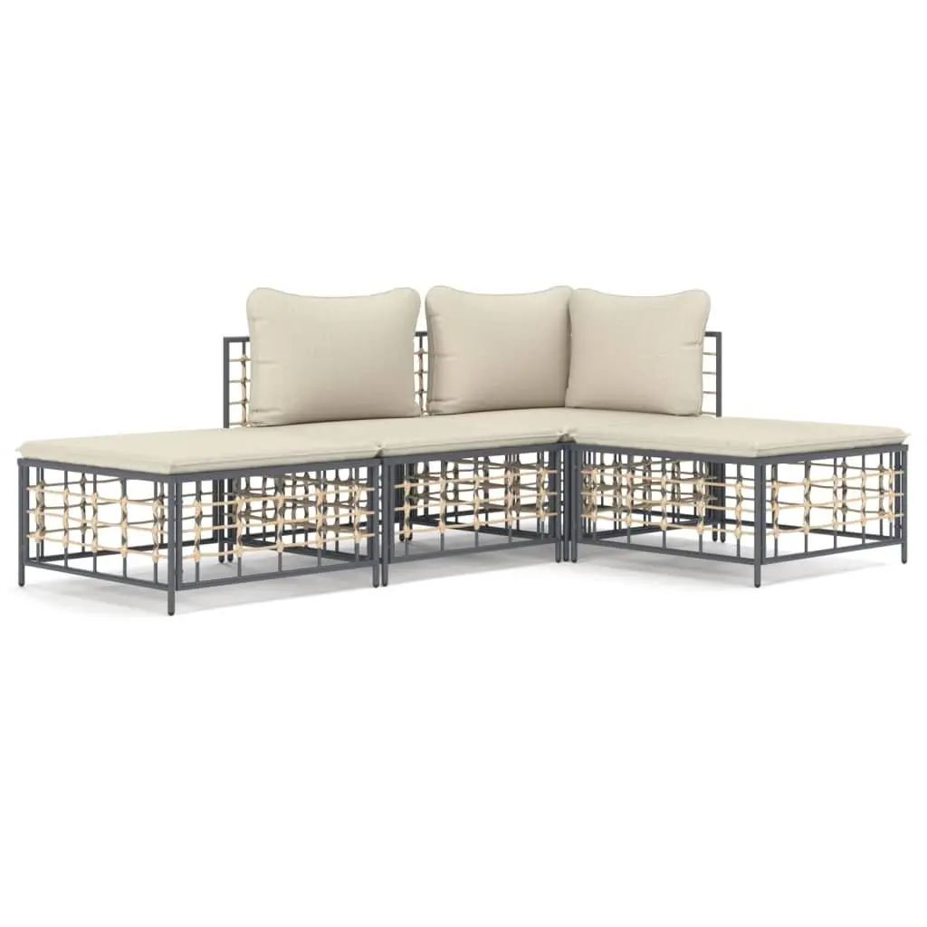 Garden Lounge Set Poly Rattan 4 Piece Anthracite