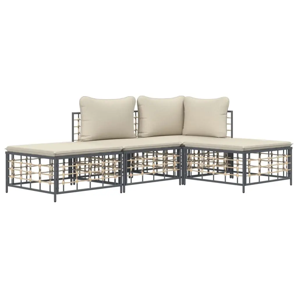 Garden Lounge Set Poly Rattan 4 Piece Anthracite