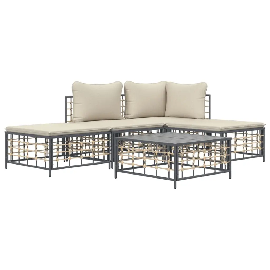 Garden Lounge Set Poly Rattan 5 Piece Outdoor Sofa with Cushions Anthracite