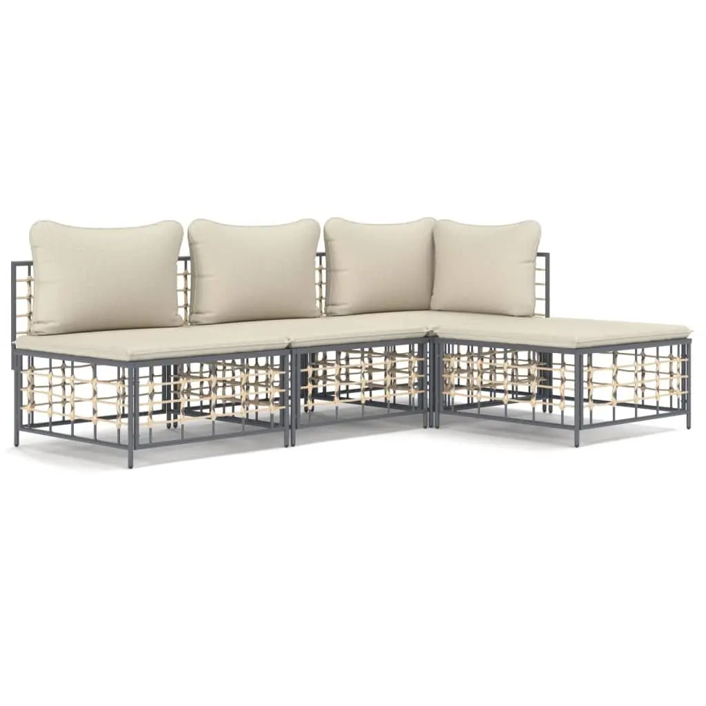 4 Piece Garden Lounge Set Poly Rattan Modular Sofa Anthracite