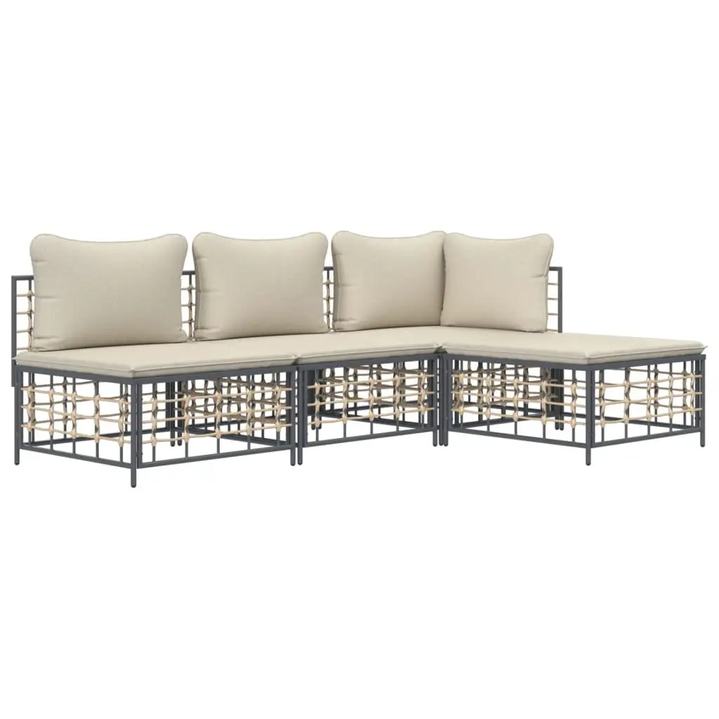 4 Piece Garden Lounge Set Poly Rattan Modular Sofa Anthracite