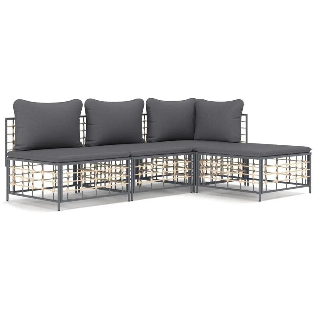 4 Piece Garden Lounge Set Poly Rattan Steel Frame Anthracite with Cushions