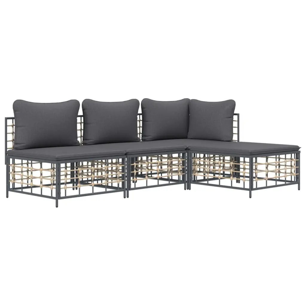 4 Piece Garden Lounge Set Poly Rattan Steel Frame Anthracite with Cushions