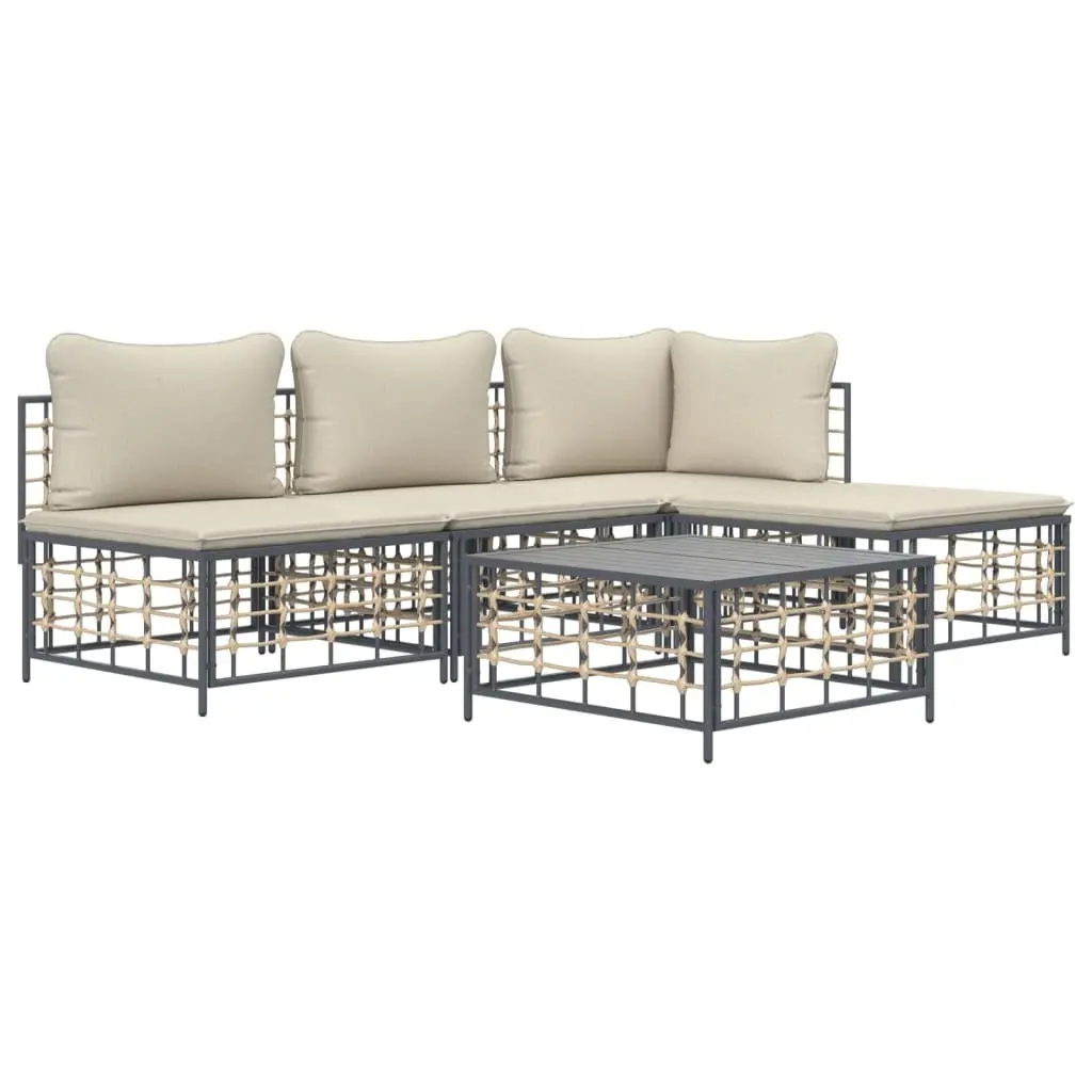 5-Piece Anthracite Poly Rattan Garden Lounge Set