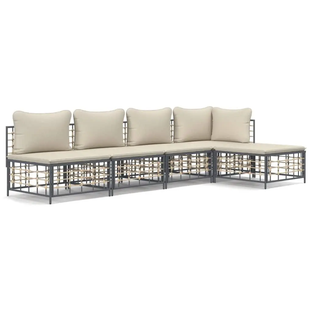5 Piece Garden Lounge Set Poly Rattan Steel Anthracite