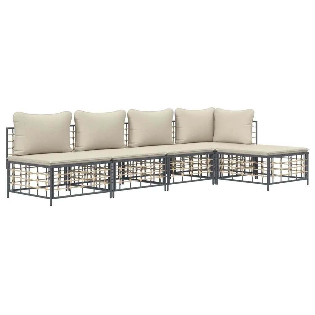 5 Piece Garden Lounge Set Poly Rattan Steel Anthracite