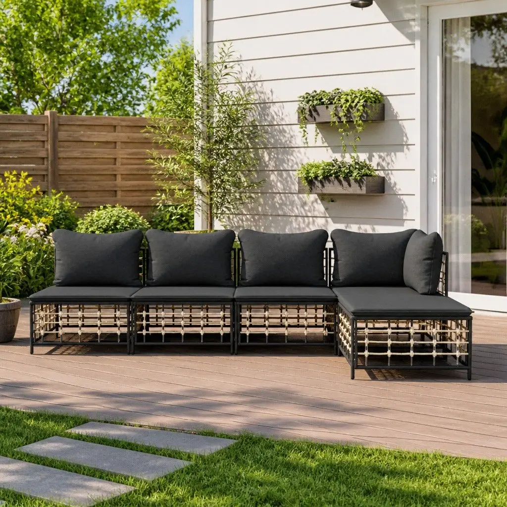 5 Piece Garden Lounge Set Outdoor Anthracite Rattan