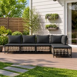 Sturdy 5 Piece Garden Lounge Set Outdoor Anthracite Rattan