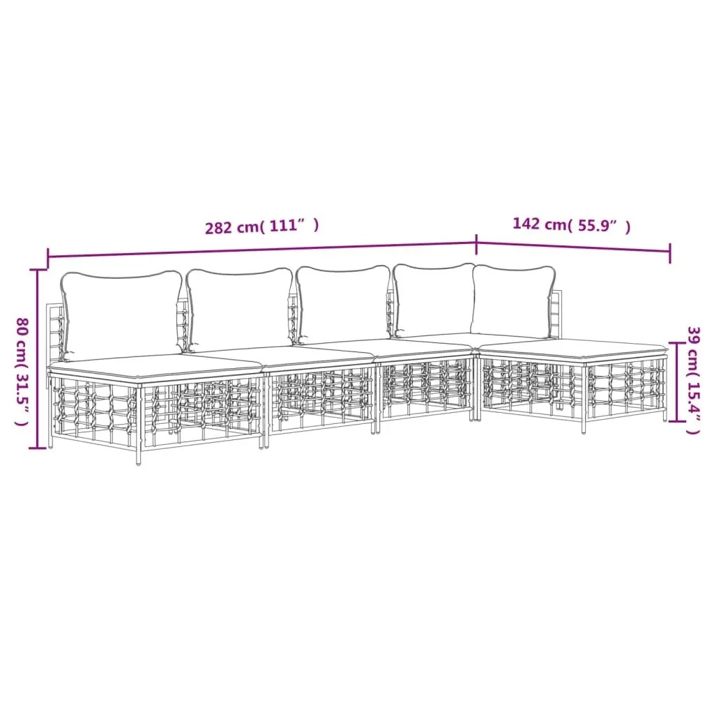 5 Piece Garden Lounge Set Outdoor Anthracite Rattan