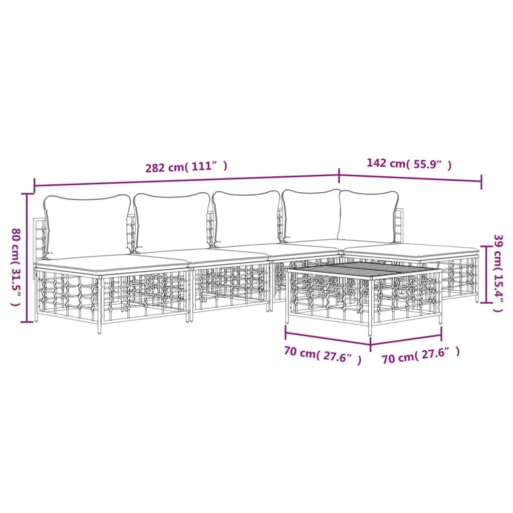 6 Piece Garden Lounge Set with Coffee Table