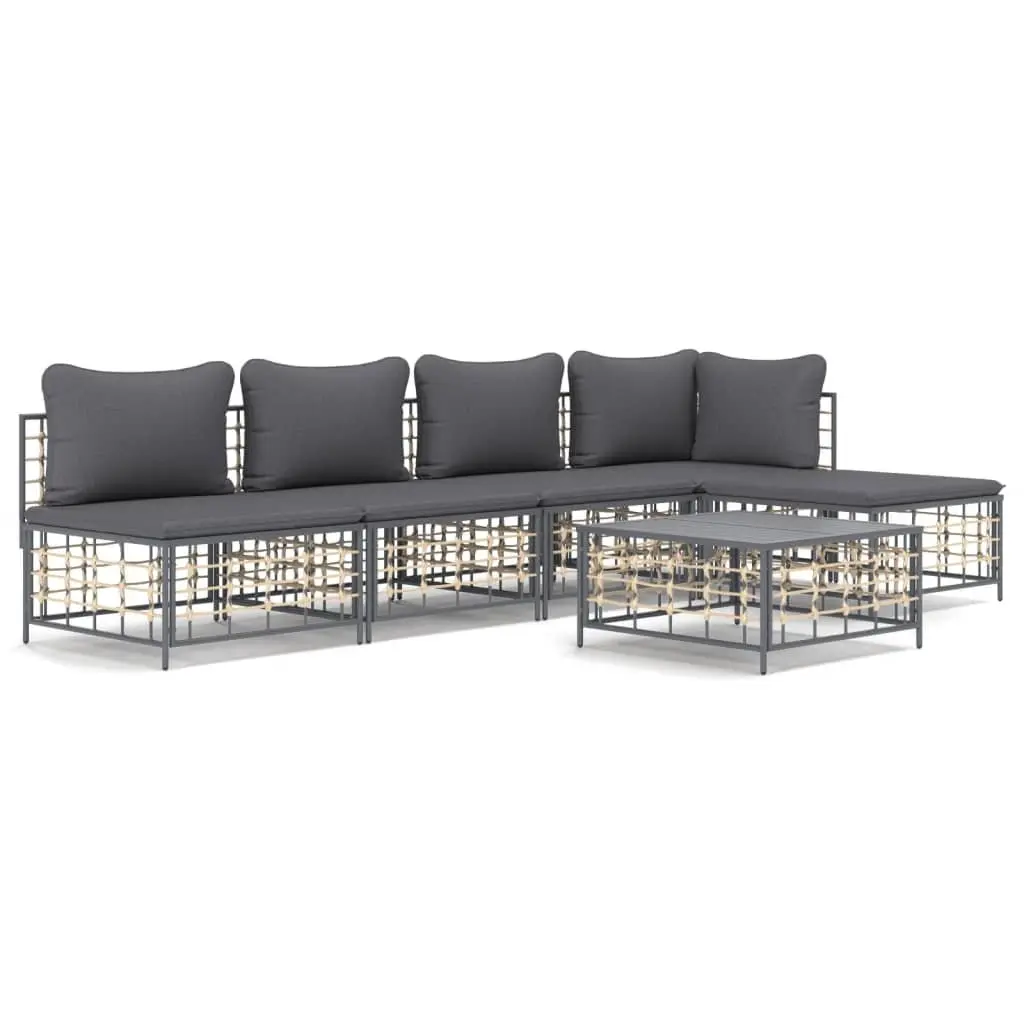 6 Piece Garden Lounge Set Poly Rattan Anthracite Outdoor Furniture