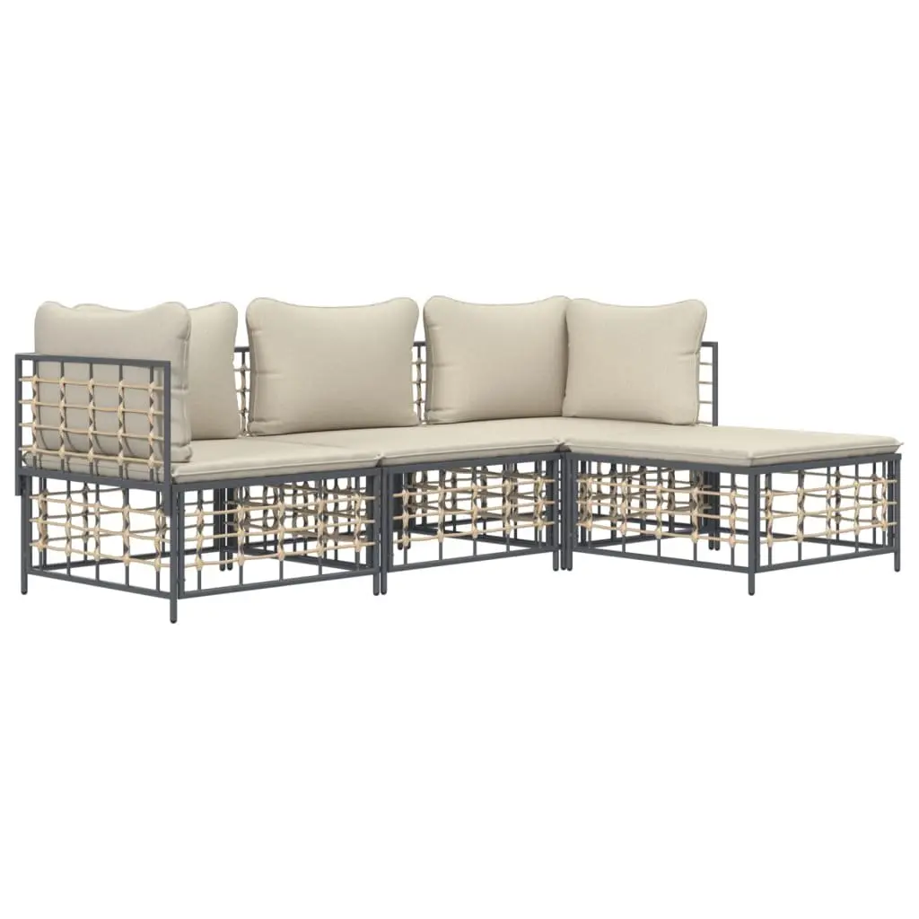 Outdoor Lounge Set Poly Rattan 4 Piece Anthracite