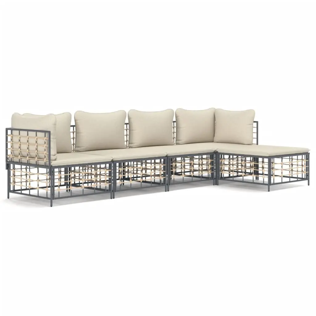 5 Piece Garden Lounge Set Poly Rattan Anthracite