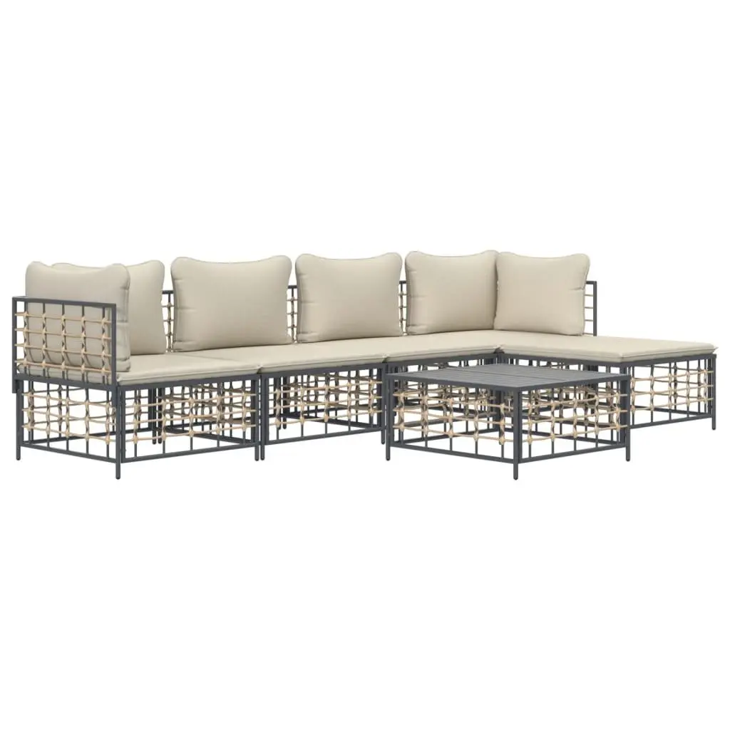 Outdoor Lounge Set Poly Rattan 6 Piece Anthracite Garden Seating Furniture with Cushions