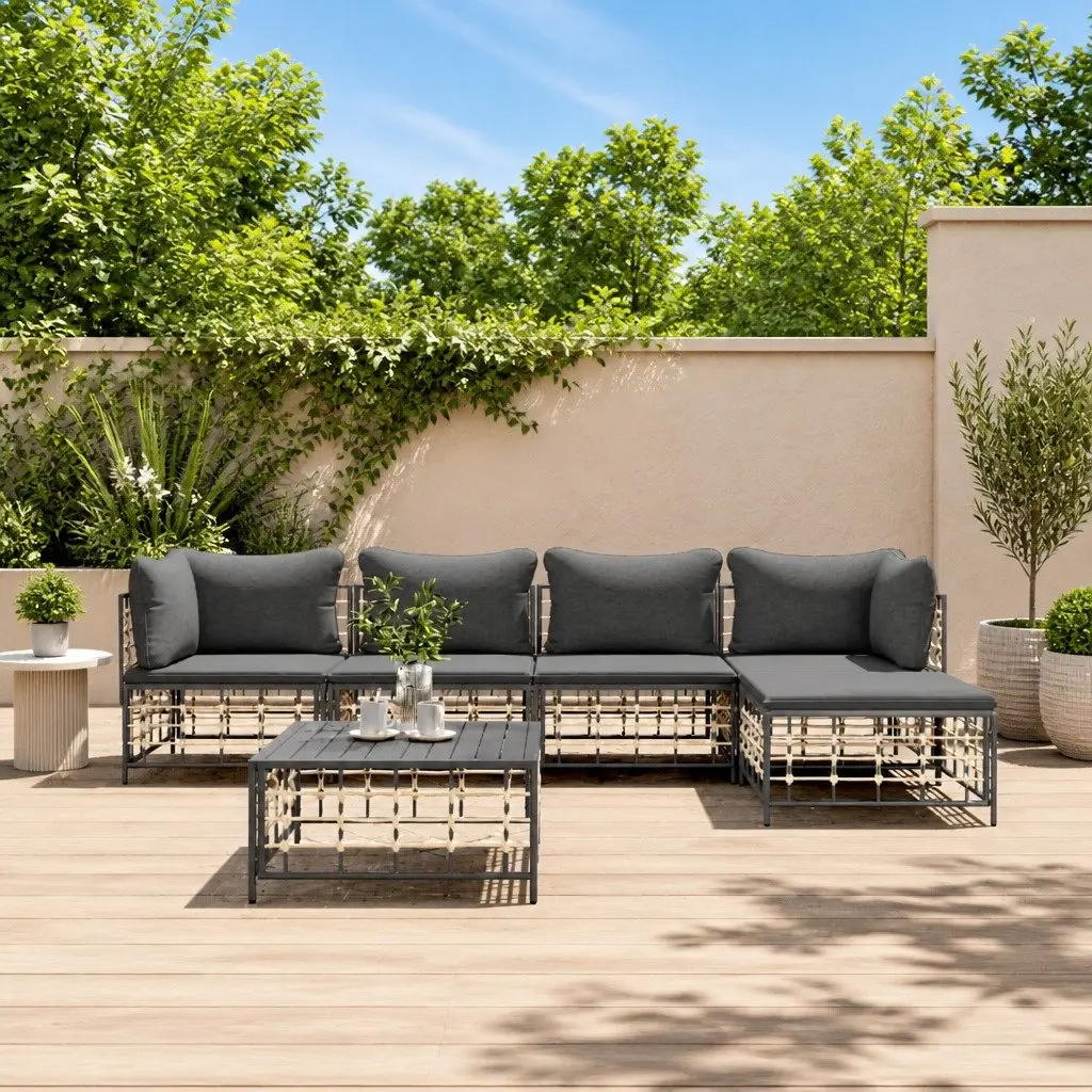 6 Piece Anthracite Poly Rattan Outdoor Lounge Set