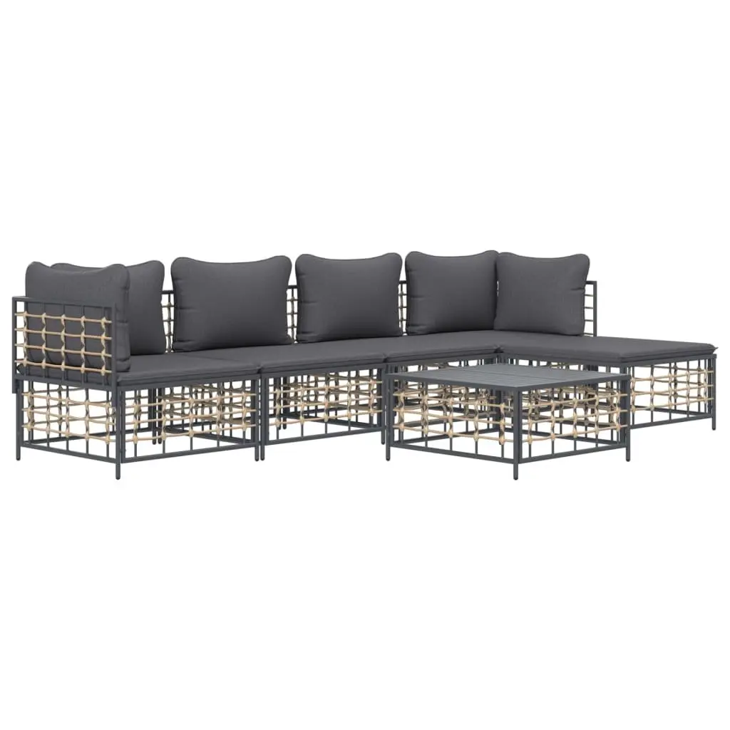6 Piece Anthracite Poly Rattan Outdoor Lounge Set