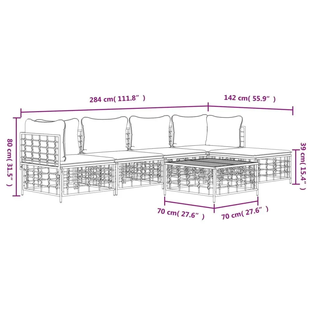 6 Piece Anthracite Poly Rattan Outdoor Lounge Set