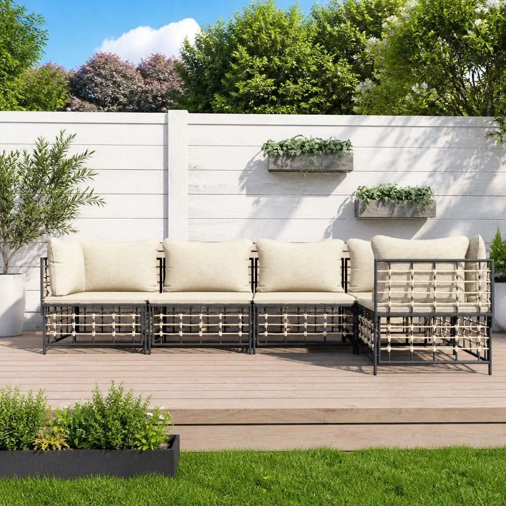 5 Piece Garden Lounge Set Poly Rattan Anthracite with Cushions