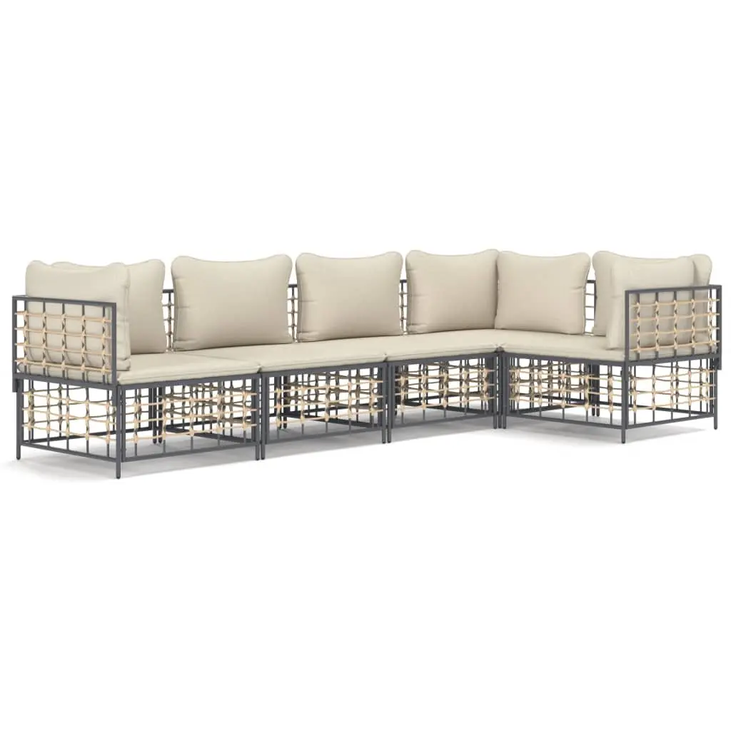 5 Piece Garden Lounge Set Poly Rattan Anthracite with Cushions
