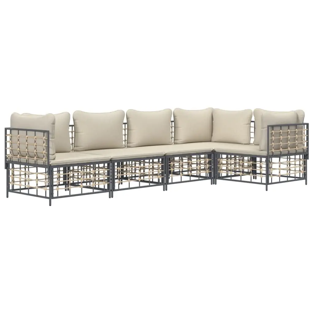 5 Piece Garden Lounge Set Poly Rattan Anthracite with Cushions