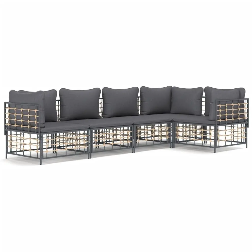 5 Piece Garden Lounge Set Poly Rattan Steel Frame Anthracite