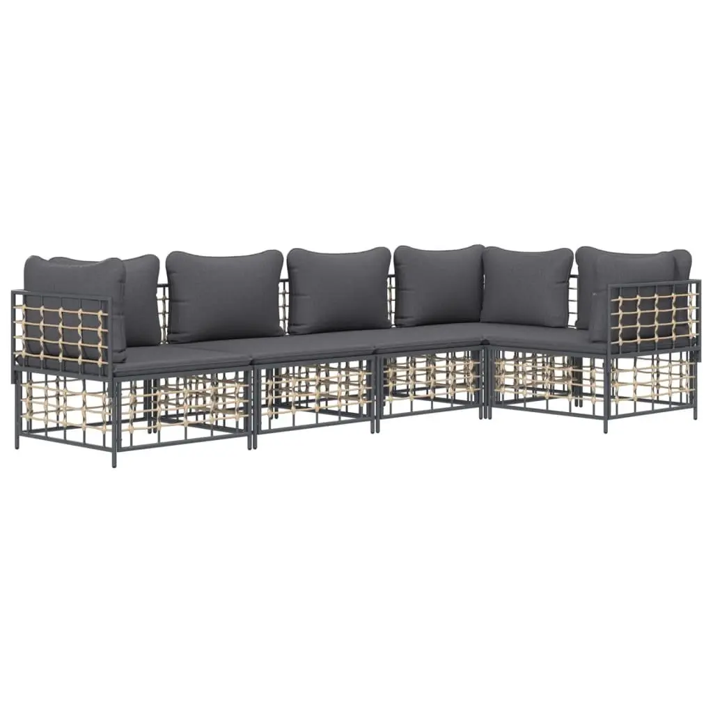 5 Piece Garden Lounge Set Poly Rattan Steel Frame Anthracite