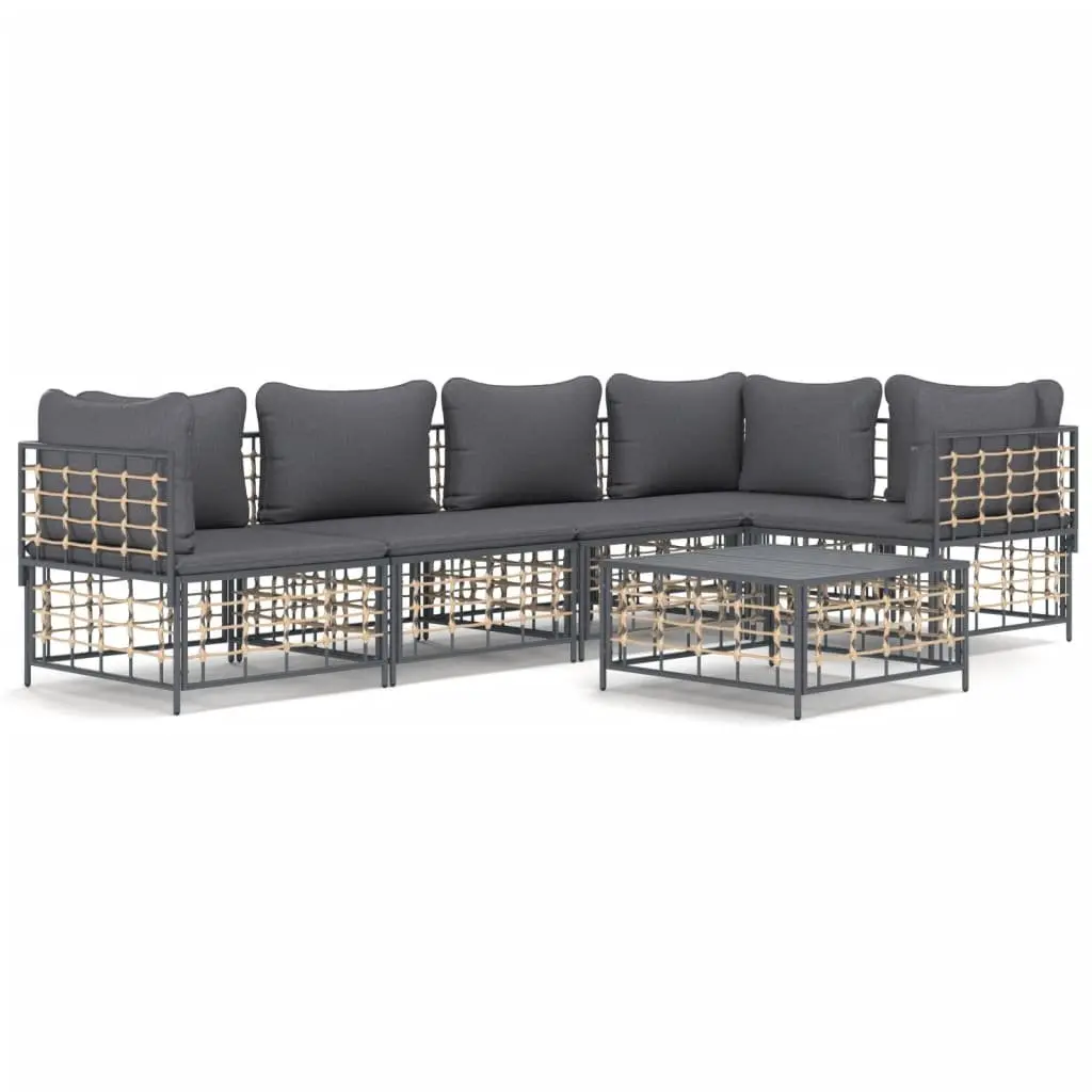 Garden Lounge Set Poly Rattan Steel 6 Piece Anthracite Outdoor Sofa with Cushions