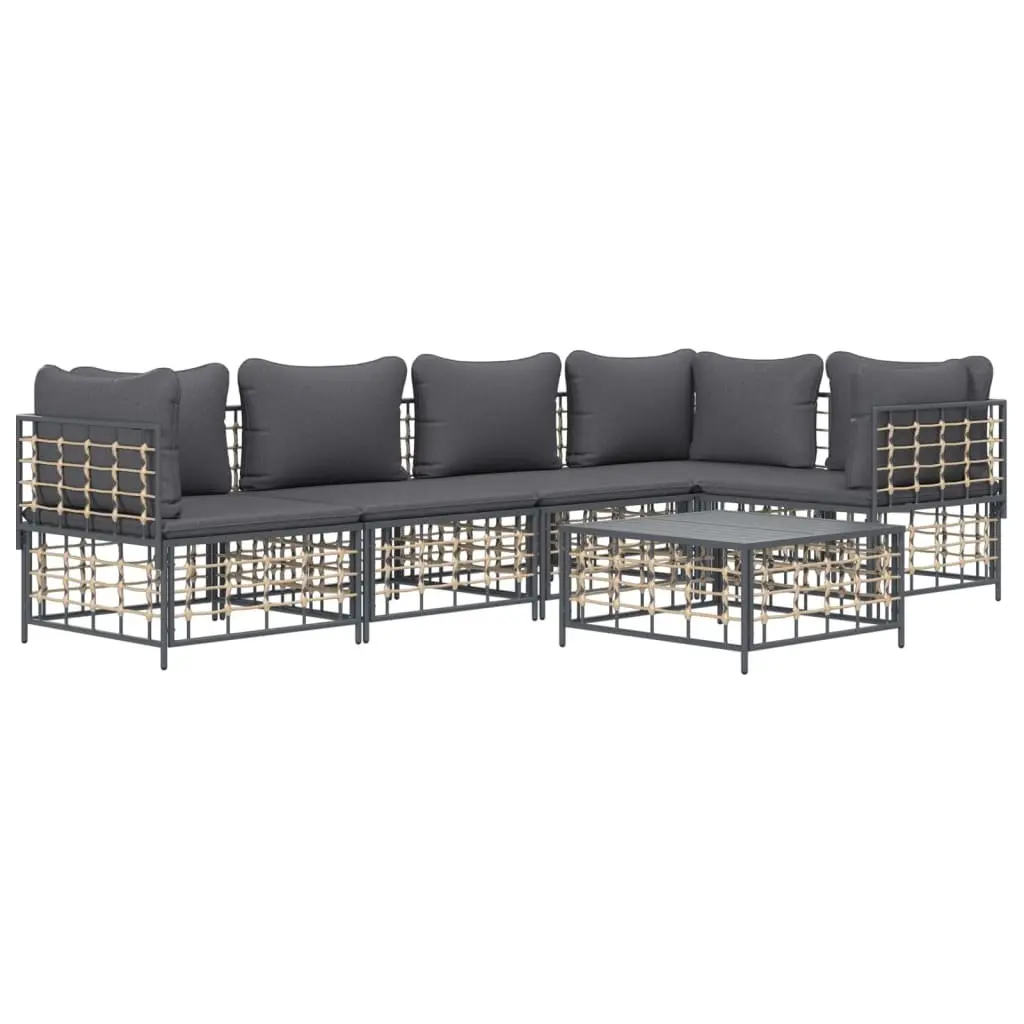Garden Lounge Set Poly Rattan Steel 6 Piece Anthracite Outdoor Sofa with Cushions