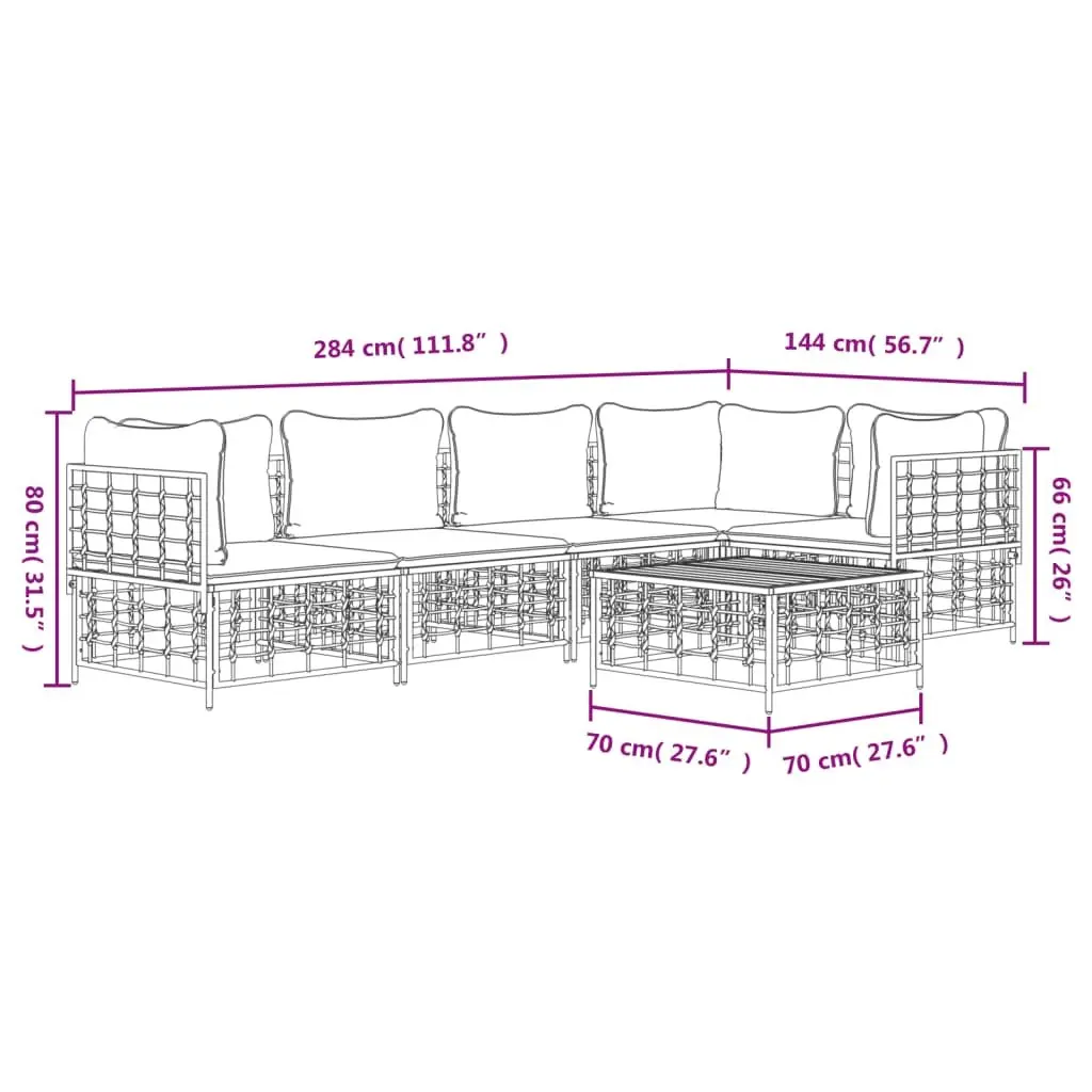 Garden Lounge Set Poly Rattan Steel 6 Piece Anthracite Outdoor Sofa with Cushions