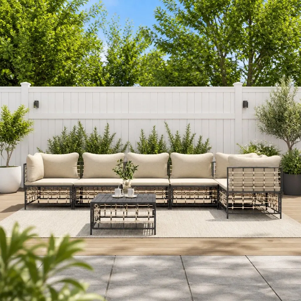 7 Piece Garden Lounge Set Poly Rattan Steel Anthracite