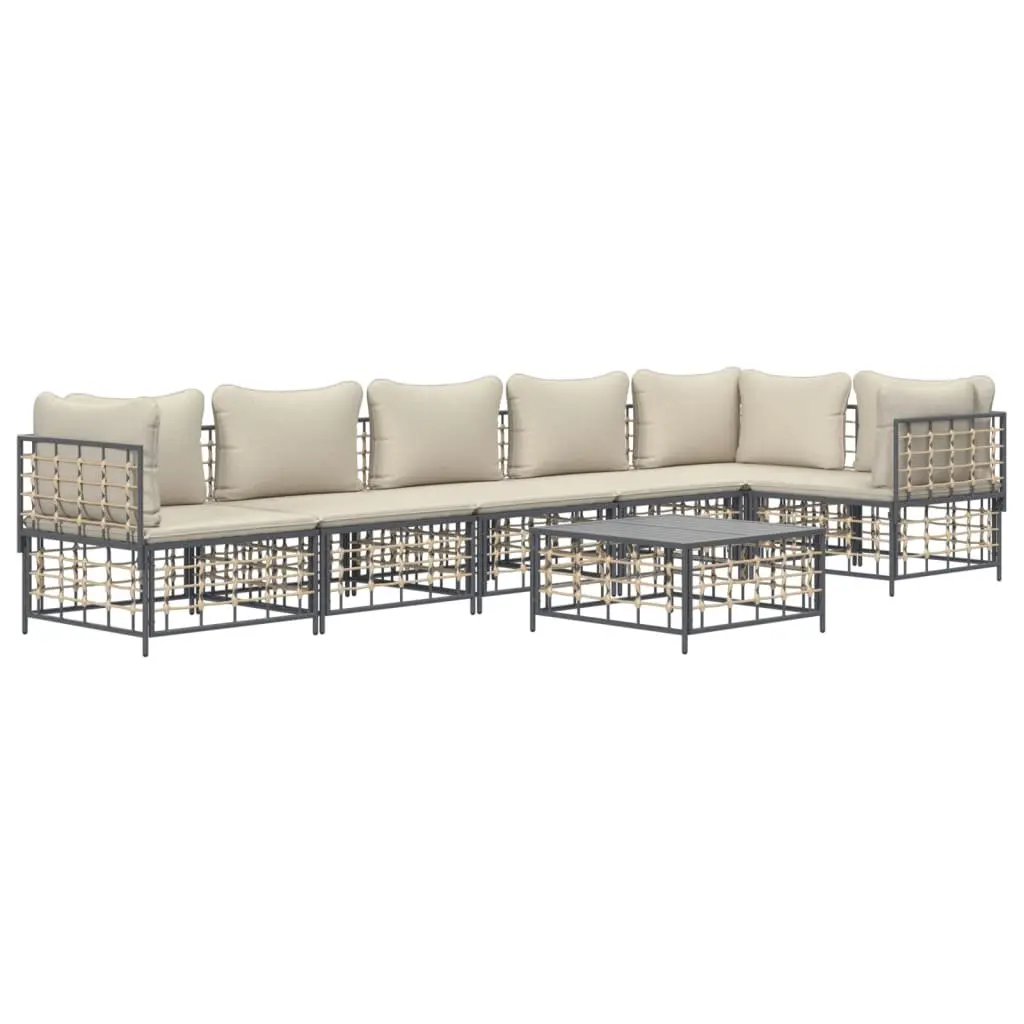 7 Piece Garden Lounge Set Poly Rattan Steel Anthracite