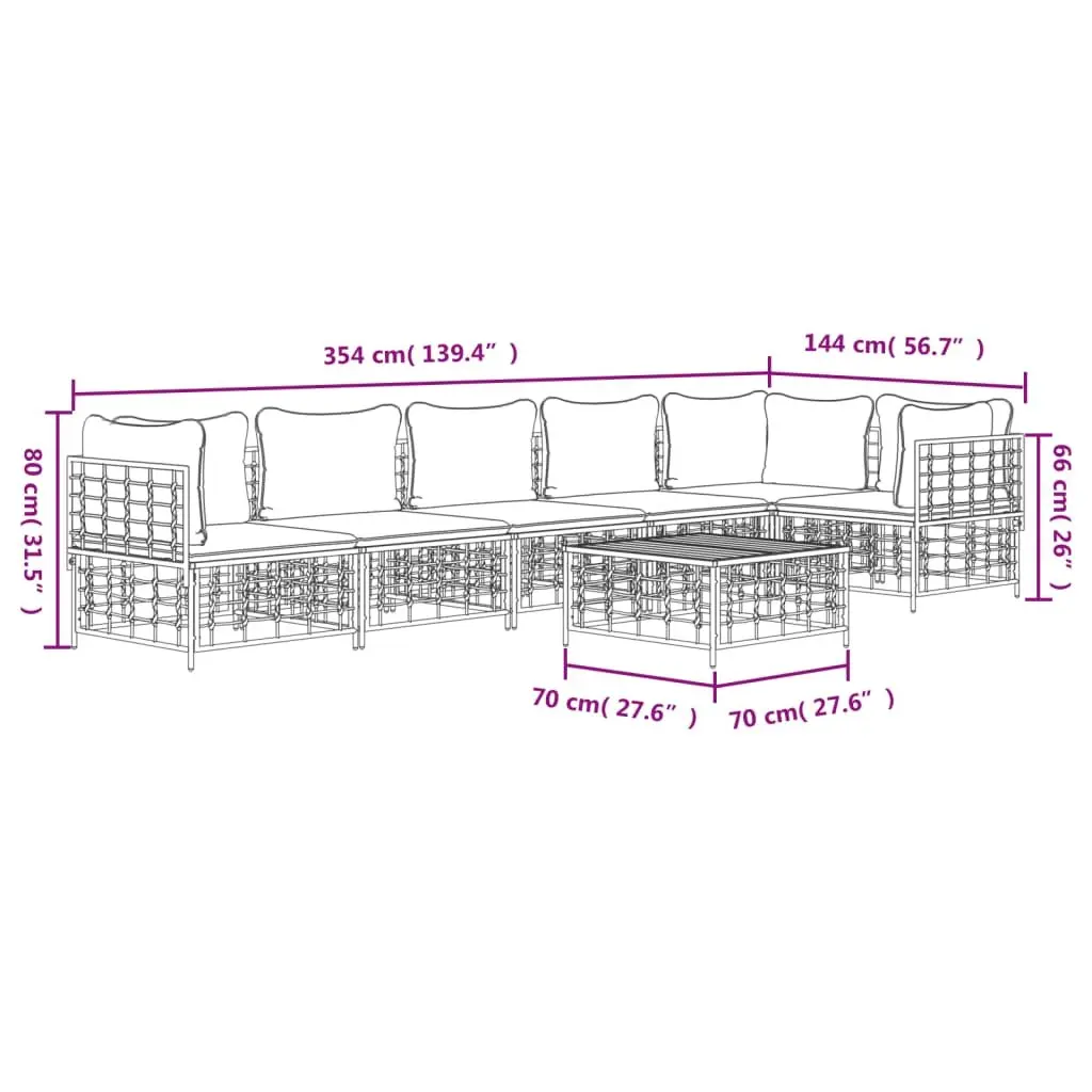 7 Piece Garden Lounge Set Poly Rattan Steel Anthracite