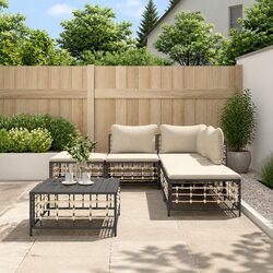 Outdoor Garden Lounge Set 6 Piece Sectional Sofa with Cushions Anthracite