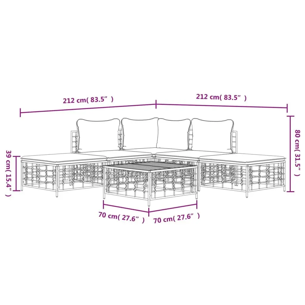Garden Lounge Set Poly Rattan 6 Piece Anthracite
