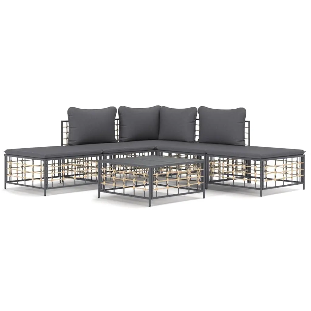 Outdoor Lounge Set Poly Rattan Anthracite 6 Piece Garden Furniture Sofa