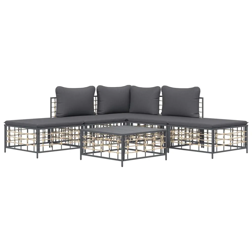 Outdoor Lounge Set Poly Rattan Anthracite 6 Piece Garden Furniture Sofa